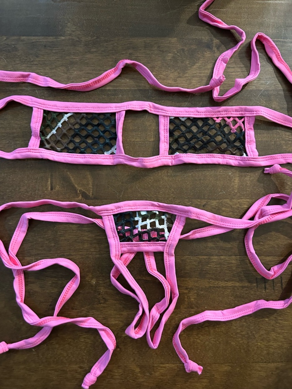 NWOT Sexy Skimpy Handmade Bandeau Top & Open Crotch G-String Net Bikini Lingerie